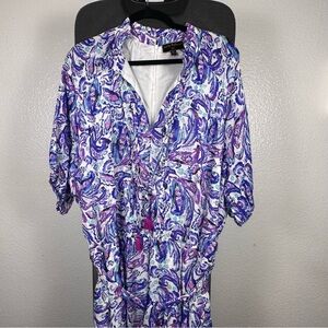 Kathy Ireland Purple‎ and Blue Paisley Jumpsuit